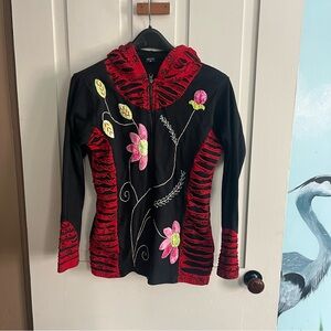 Black and Red Floral Women's Hoodie